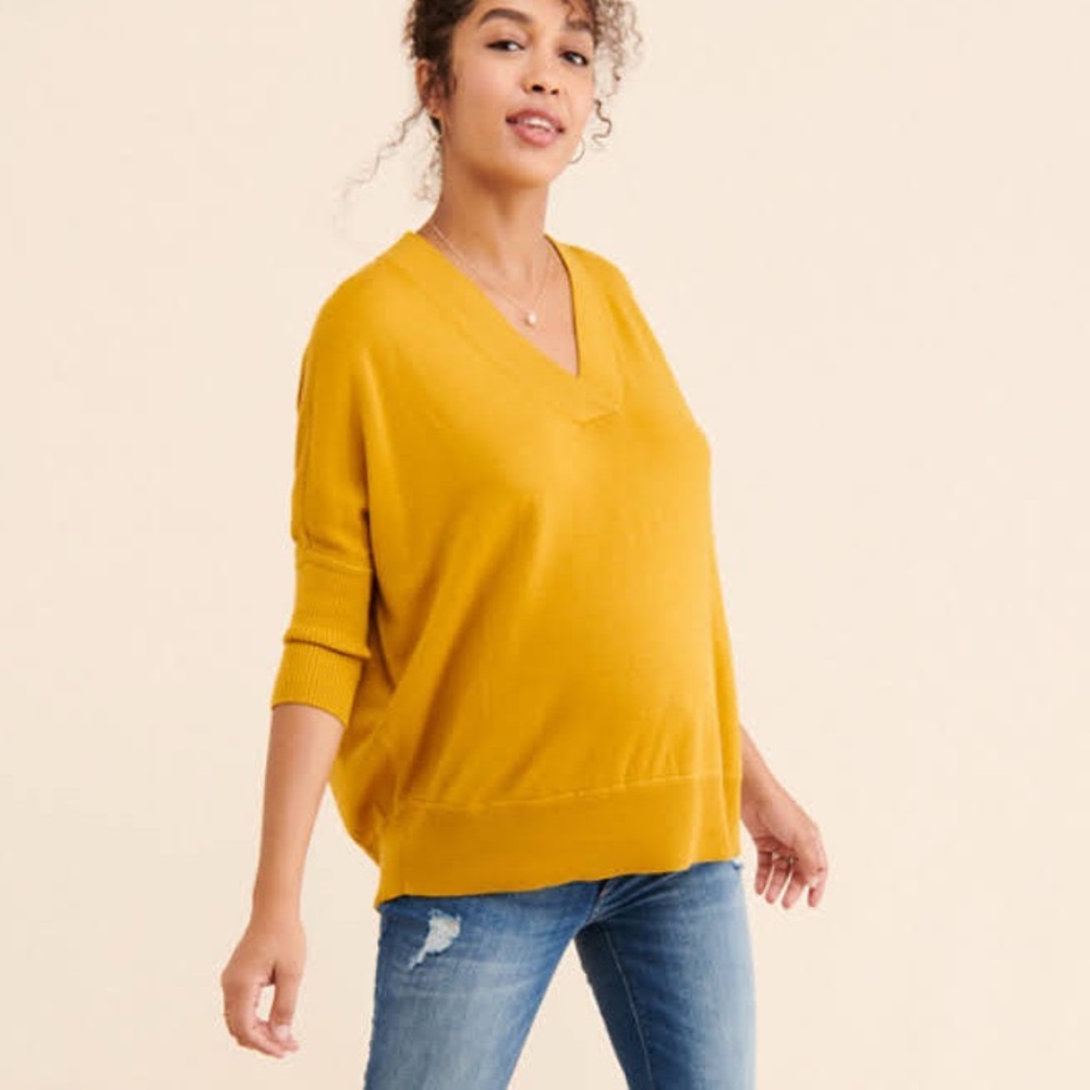 Anthropologie Merino Wool V-Neck Sweater‎ Mustard Yellow Small